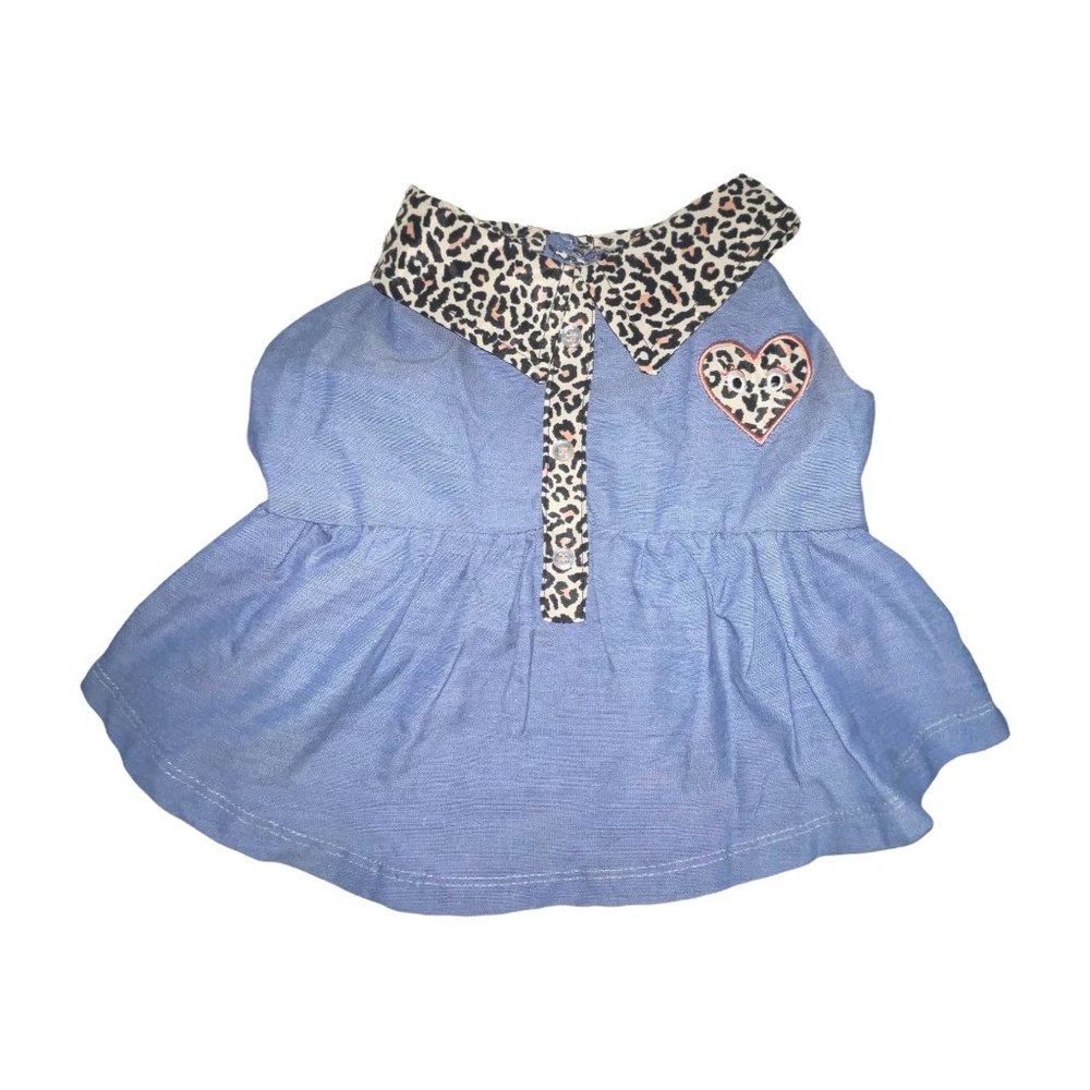 NWT Top Paw Denim With Cheetah Blue Heart Dress Shirt Dog L